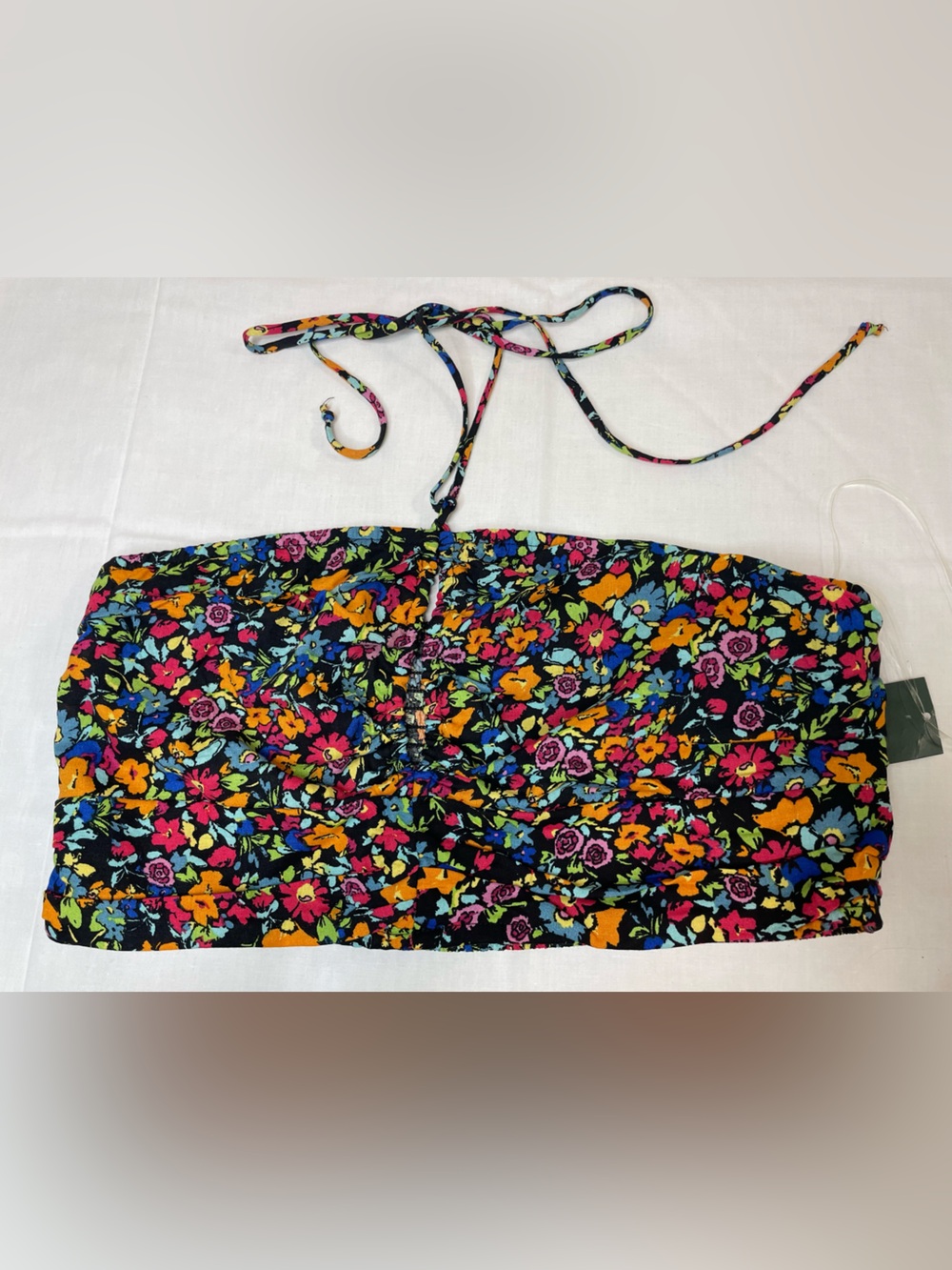 Target Floral Strapless Crop Top in Black with Multicolor Floral Print